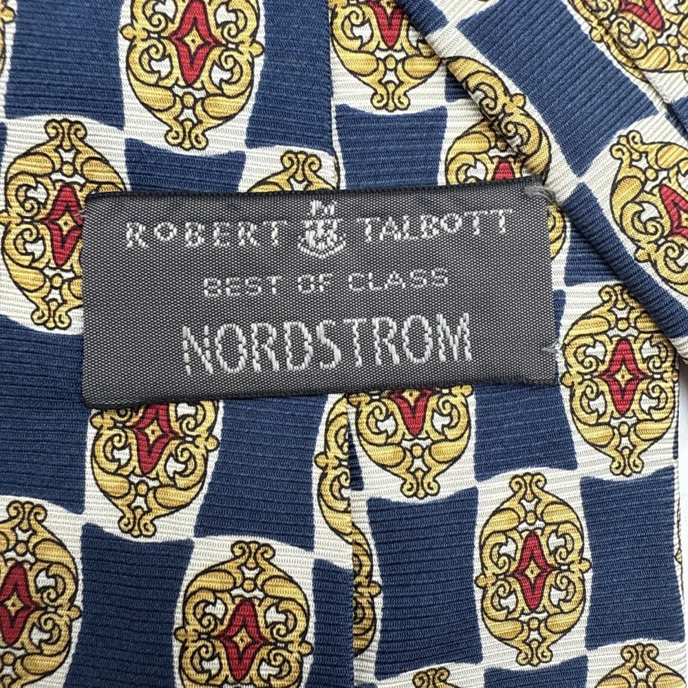 Robert Talbott Best Of Class Nordstrom Tie Blue Gold Heraldic Medalion USA 58